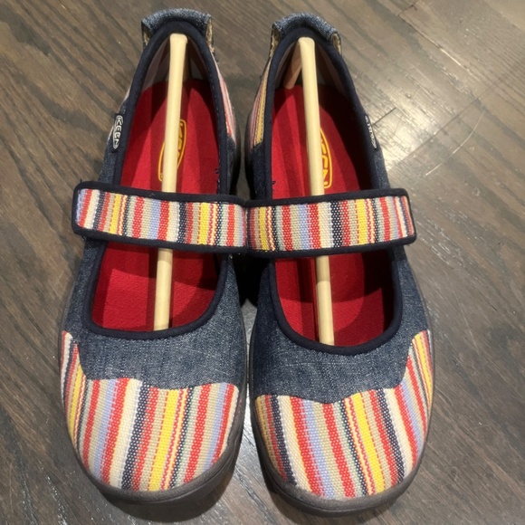 Keen Youth Mary Jane Shoes Harvest Striped Blue Denim Size 3 - Picture 5 of 6